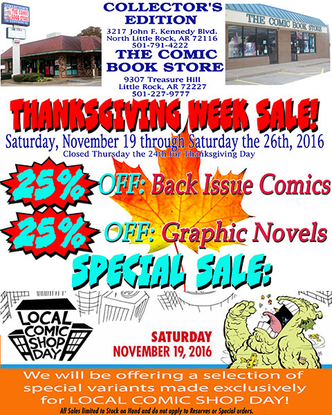 2016 Thanksgiving Sale/Local Comic Shop Day